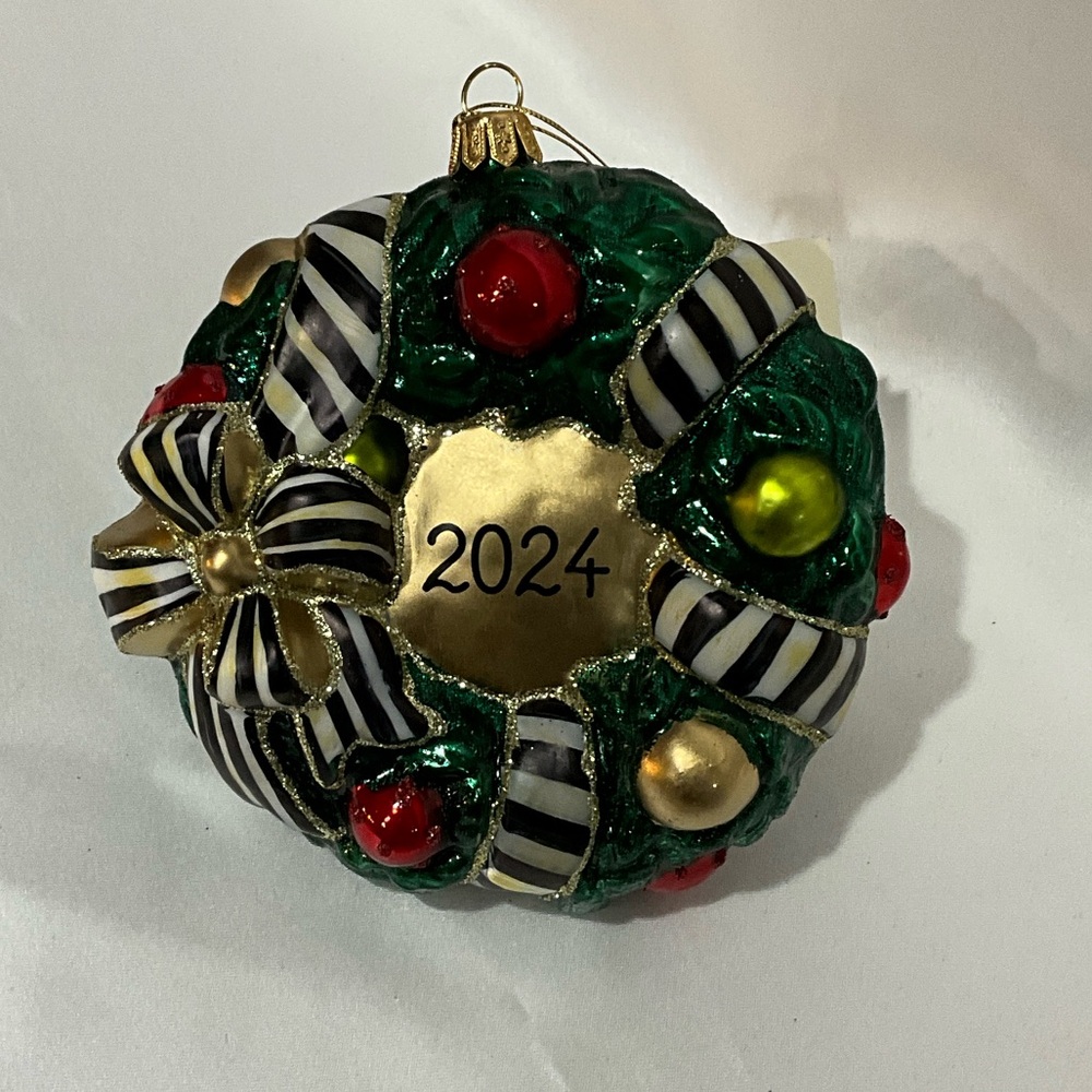 MacKenzie-Childs Festive Wreath Ornament - Green, Gold, and Red